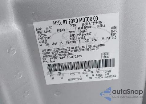 2008 Ford F-150 Fx2/Stx/Xl/Xlt z USA, uszkodzony, nr VIN 1FTRF12V18KB72901